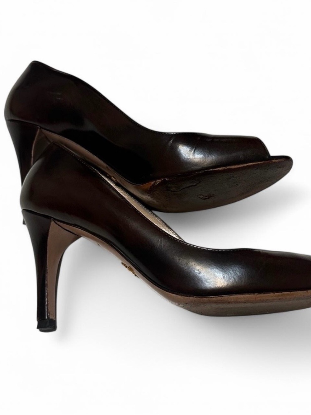 Prada Dark Brown Leather Heel Pumps